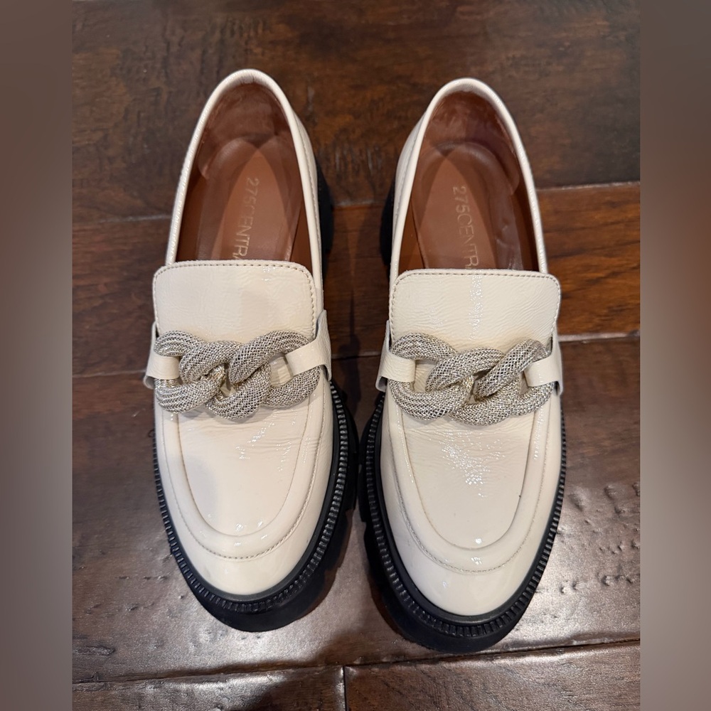 275 Central Cream Loafers with Silver Chain Detail